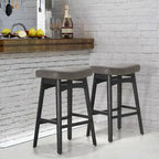 Tabourets de bar 24 pouces en bois massif avec coussin en tissu lin/similicuir, lot de 2