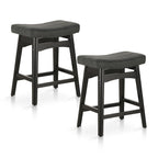 Tabourets de bar 24 pouces en bois massif avec coussin en tissu lin/similicuir, lot de 2