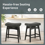 Tabourets de bar 24 pouces en bois massif avec coussin en tissu lin/similicuir, lot de 2