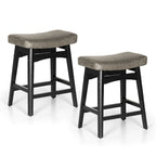 Tabourets de bar 24 pouces en bois massif avec coussin en tissu lin/similicuir, lot de 2