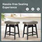 Tabourets de bar 24 pouces en bois massif avec coussin en tissu lin/similicuir, lot de 2