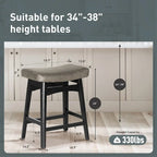 Tabourets de bar 24 pouces en bois massif avec coussin en tissu lin/similicuir, lot de 2