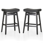 Tabourets de bar 24 pouces en bois massif avec coussin en tissu lin/similicuir, lot de 2
