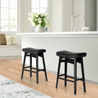 Tabourets de bar 24 pouces en bois massif avec coussin en tissu lin/similicuir, lot de 2