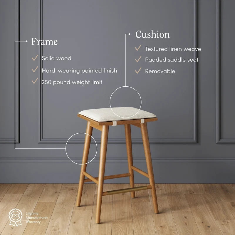 Tabouret de bar Barker en boucle, sans dossier, hauteur comptoir avec coussin