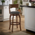Tabouret de bar pivotant à dossier haut de 29 pouces, revêtement marron, rotation à 360°, hauteur de bar