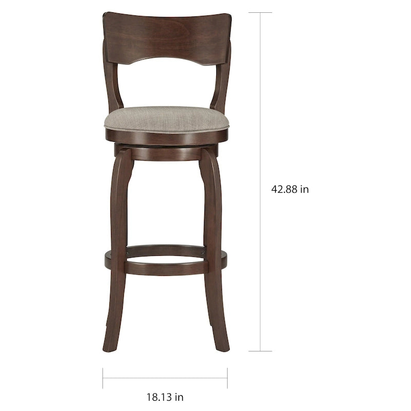 Tabouret de bar pivotant à dossier haut de 29 pouces, revêtement marron, rotation à 360°, hauteur de bar