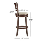 Tabouret de bar pivotant à dossier haut de 29 pouces, revêtement marron, rotation à 360°, hauteur de bar