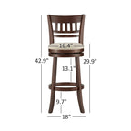 Tabouret de bar pivotant à dossier haut de 29 pouces, revêtement marron, rotation à 360°, hauteur de bar