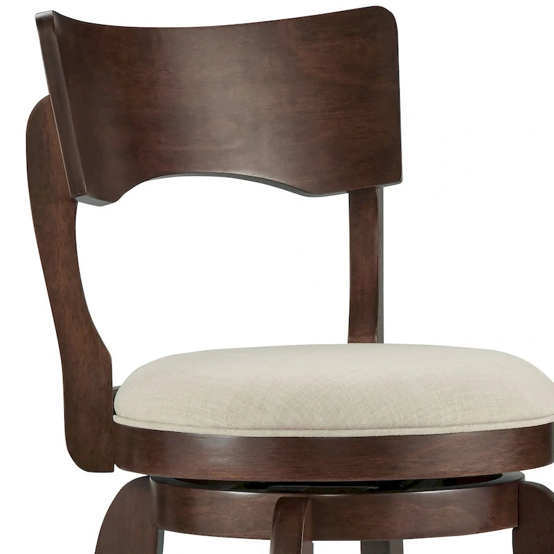 Tabouret de bar pivotant à dossier haut de 29 pouces, revêtement marron, rotation à 360°, hauteur de bar