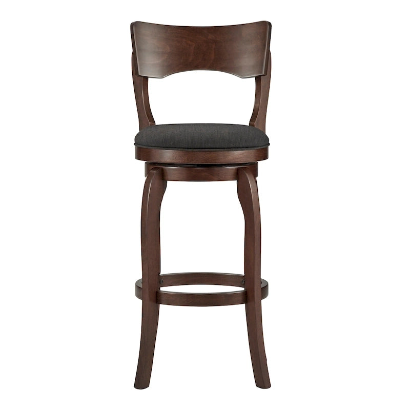 Tabouret de bar pivotant à dossier haut de 29 pouces, revêtement marron, rotation à 360°, hauteur de bar