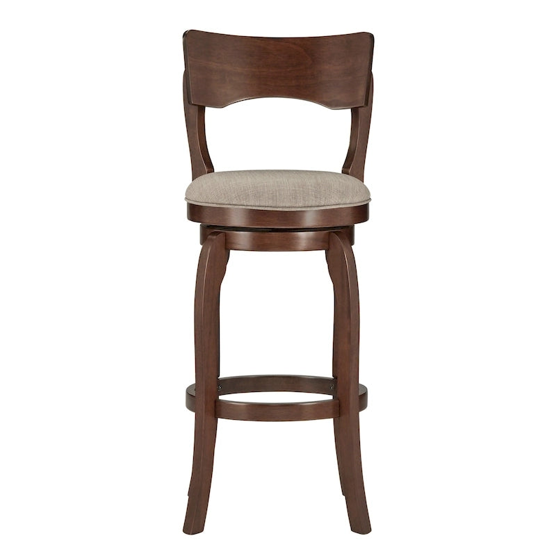 Tabouret de bar pivotant à dossier haut de 29 pouces, revêtement marron, rotation à 360°, hauteur de bar