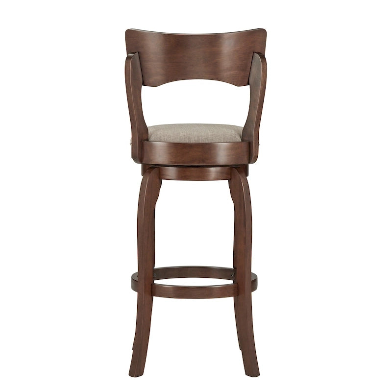 Tabouret de bar pivotant à dossier haut de 29 pouces, revêtement marron, rotation à 360°, hauteur de bar