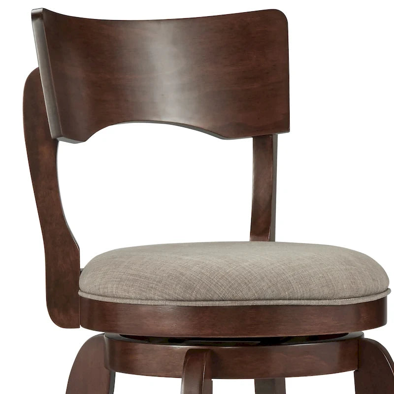 Tabouret de bar pivotant à dossier haut de 29 pouces, revêtement marron, rotation à 360°, hauteur de bar