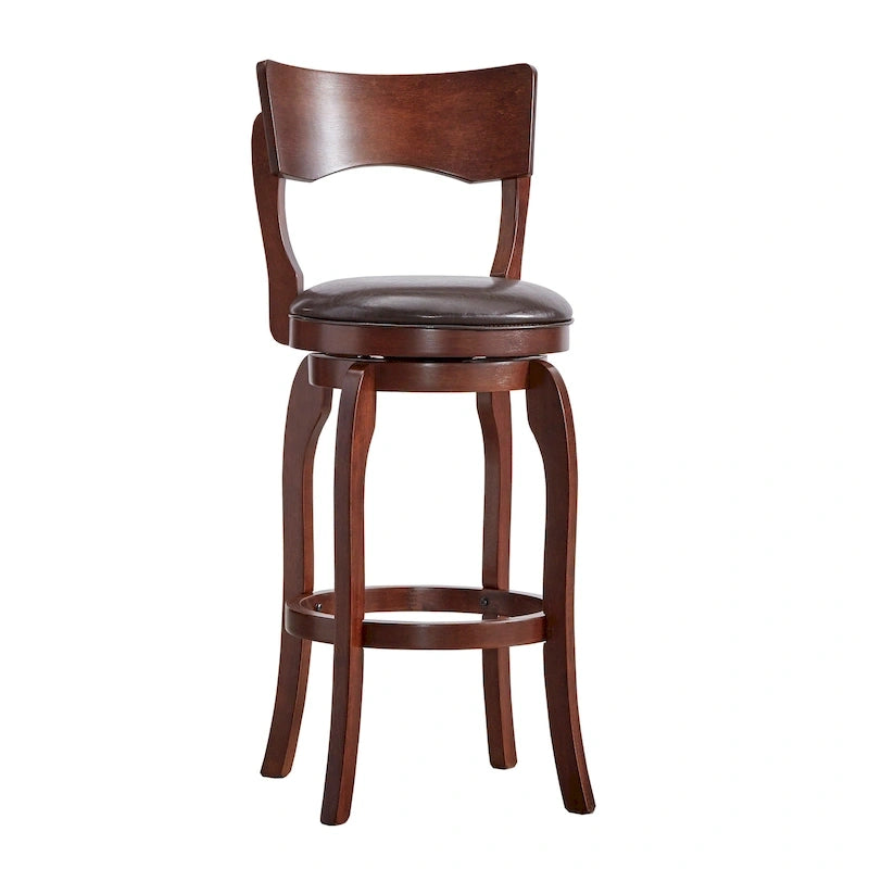Tabouret de bar pivotant à dossier haut de 29 pouces, revêtement marron, rotation à 360°, hauteur de bar