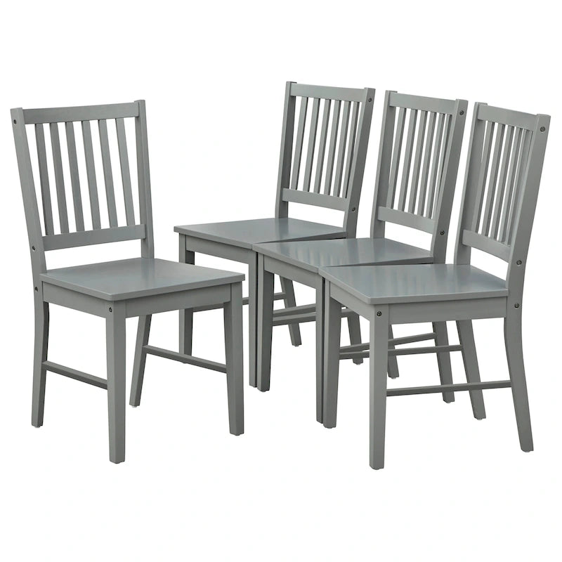 Lot de 4 chaises de salle à manger à dossier à lattes en bois massif, cadre robuste, design classique, montage facile