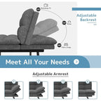 Canapé-lit futon, canapé convertible pliable en mousse à mémoire de forme avec accoudoirs réglables pour petits espaces