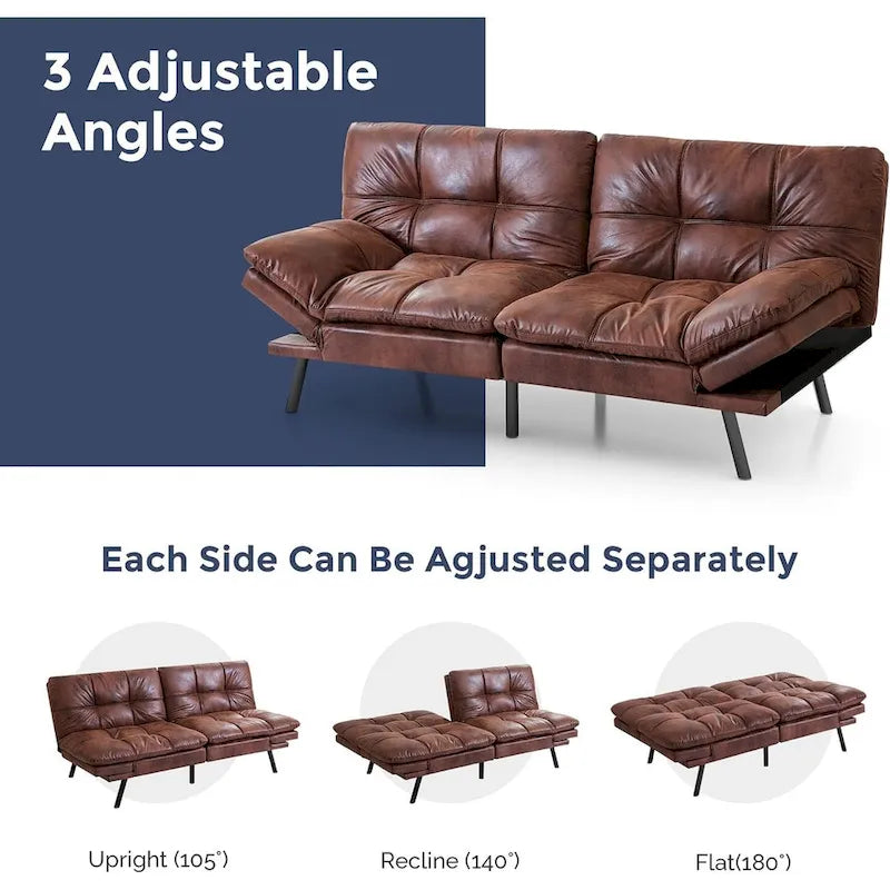 Canapé-lit futon, canapé convertible pliable en mousse à mémoire de forme avec accoudoirs réglables pour petits espaces