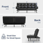 Canapé-lit futon, canapé convertible pliable en mousse à mémoire de forme avec accoudoirs réglables pour petits espaces