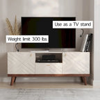 Meuble TV console beige, convient aux téléviseurs jusqu'à 65 pouces, 1 tiroir + 3 portes d'armoire, style Mid-Century