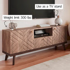 Meuble TV console beige, convient aux téléviseurs jusqu'à 65 pouces, 1 tiroir + 3 portes d'armoire, style Mid-Century
