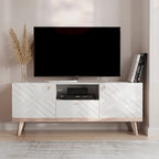 Meuble TV console beige, convient aux téléviseurs jusqu'à 65 pouces, 1 tiroir + 3 portes d'armoire, style Mid-Century