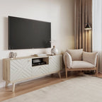 Meuble TV console beige, convient aux téléviseurs jusqu'à 65 pouces, 1 tiroir + 3 portes d'armoire, style Mid-Century