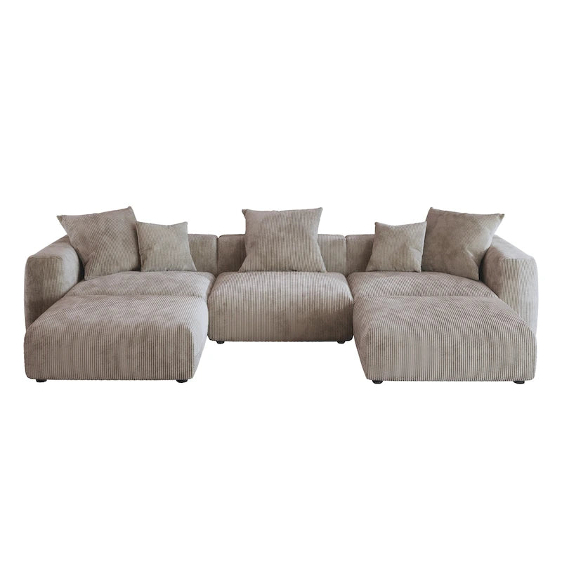 Canapé d'angle modulable 141,73 po, en velours côtelé en forme de U avec ottomans