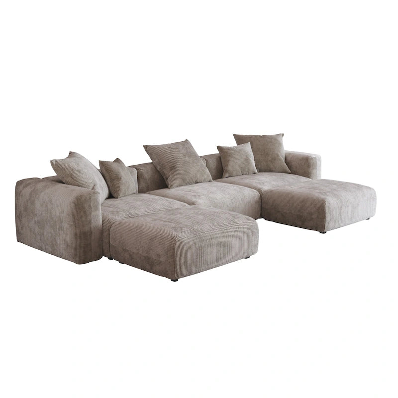 Canapé d'angle modulable 141,73 po, en velours côtelé en forme de U avec ottomans
