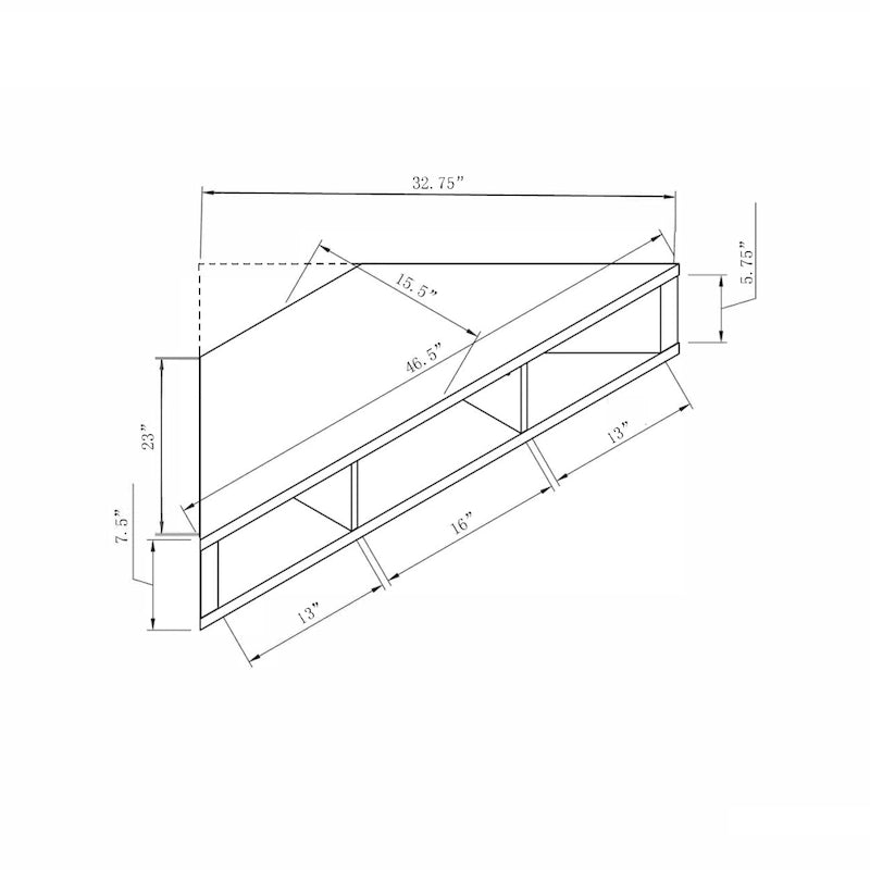 Meuble TV d'angle flottant de 47", 3 étagères, style transitionnel, support mural peu encombrant