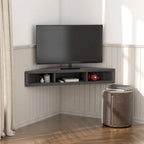 Meuble TV d'angle flottant de 47", 3 étagères, style transitionnel, support mural peu encombrant