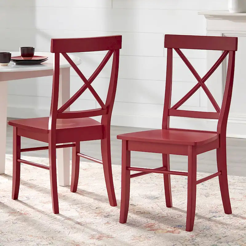 Lot de 2 chaises de salle à manger en bois d'hévéa, dossier en croix, capacité de 113 kg, finition mate