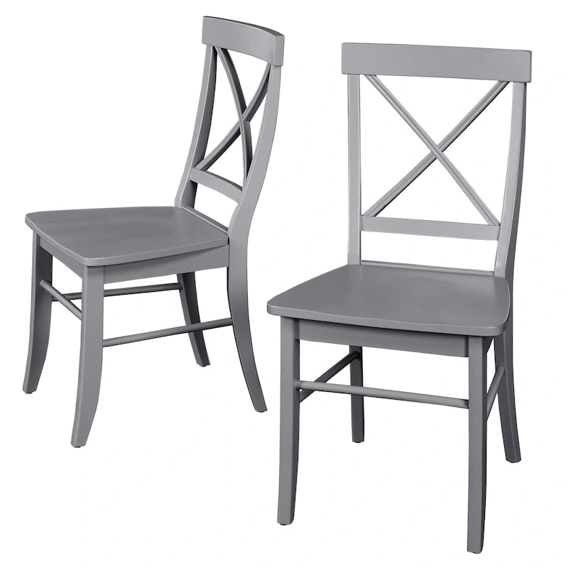 Lot de 2 chaises de salle à manger en bois d'hévéa, dossier en croix, capacité de 113 kg, finition mate