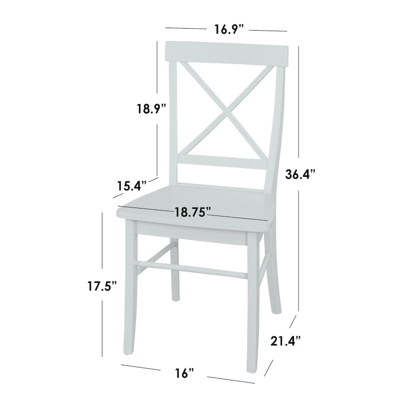 Lot de 2 chaises de salle à manger en bois d'hévéa, dossier en croix, capacité de 113 kg, finition mate