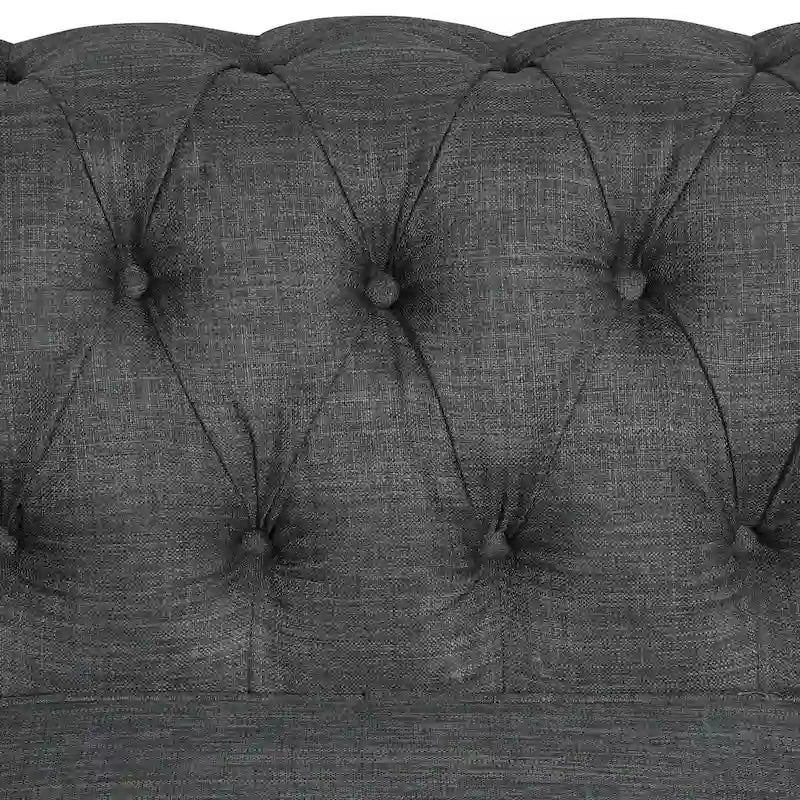 Canapé d'angle Chesterfield avec pouf et 6 oreillers, canapé en forme de U en tissu de lin avec méridienne et pieds en bois d'hévéa pour le salon