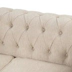 Canapé d'angle Chesterfield avec pouf et 6 oreillers, canapé en forme de U en tissu de lin avec méridienne et pieds en bois d'hévéa pour le salon