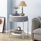 Table d'appoint ronde avec tiroir de rangement, pieds en métal, table de chevet moderne pour chambre et salon