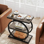 Table d'appoint étroite avec 3 étagères de rangement, Table d'appoint en bois pour salon