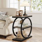 Table d'appoint étroite avec 3 étagères de rangement, Table d'appoint en bois pour salon