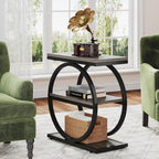 Table d'appoint étroite avec 3 étagères de rangement, Table d'appoint en bois pour salon