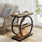 Table d'appoint étroite avec 3 étagères de rangement, Table d'appoint en bois pour salon