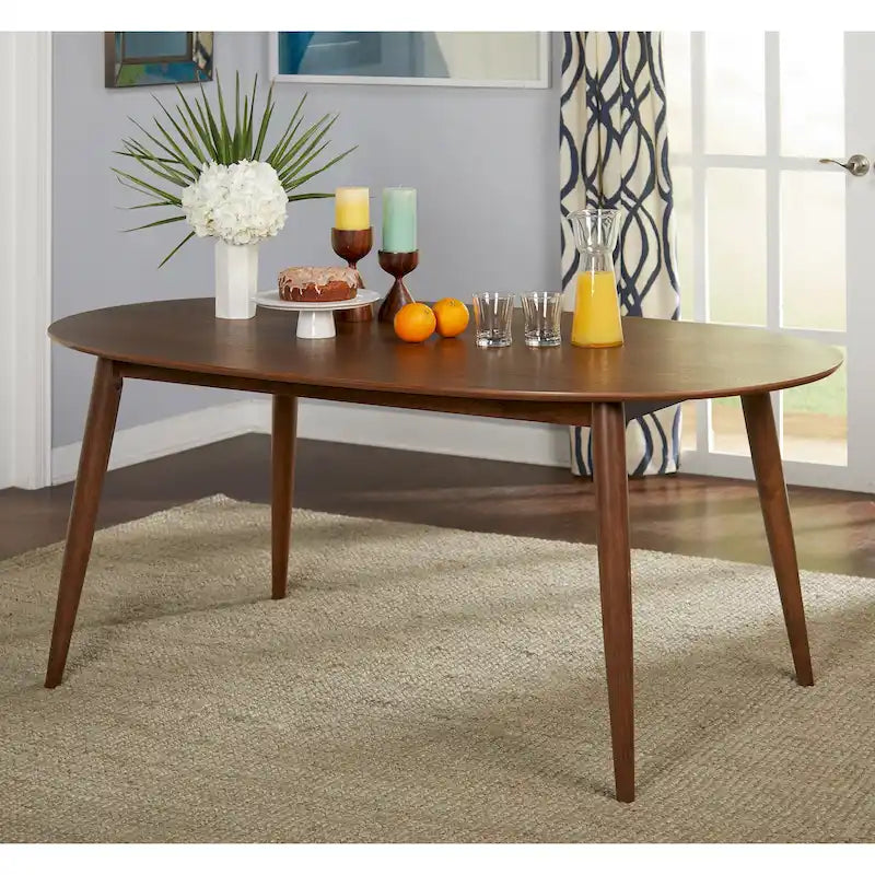 Table à manger ovale moderne, finition noyer ou noir, pieds effilés, fabrication en bois