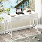 Bureau informatique moderne avec 2 tiroirs, Bureau de maison/bureau blanc et doré, Coiffeuse/Table de maquillage