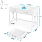 Bureau informatique moderne avec 2 tiroirs, Bureau de maison/bureau blanc et doré, Coiffeuse/Table de maquillage