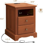 Table de chevet en bois vintage avec station de recharge, table d'appoint