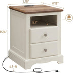 Table de chevet en bois vintage avec station de recharge, table d'appoint