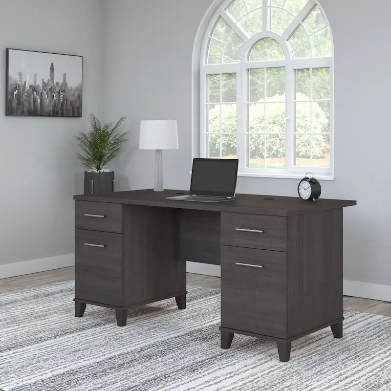 Bureau d'ordinateur de 152 cm avec tiroirs, bureau d'écriture pour bureau à domicile, plusieurs options de finition