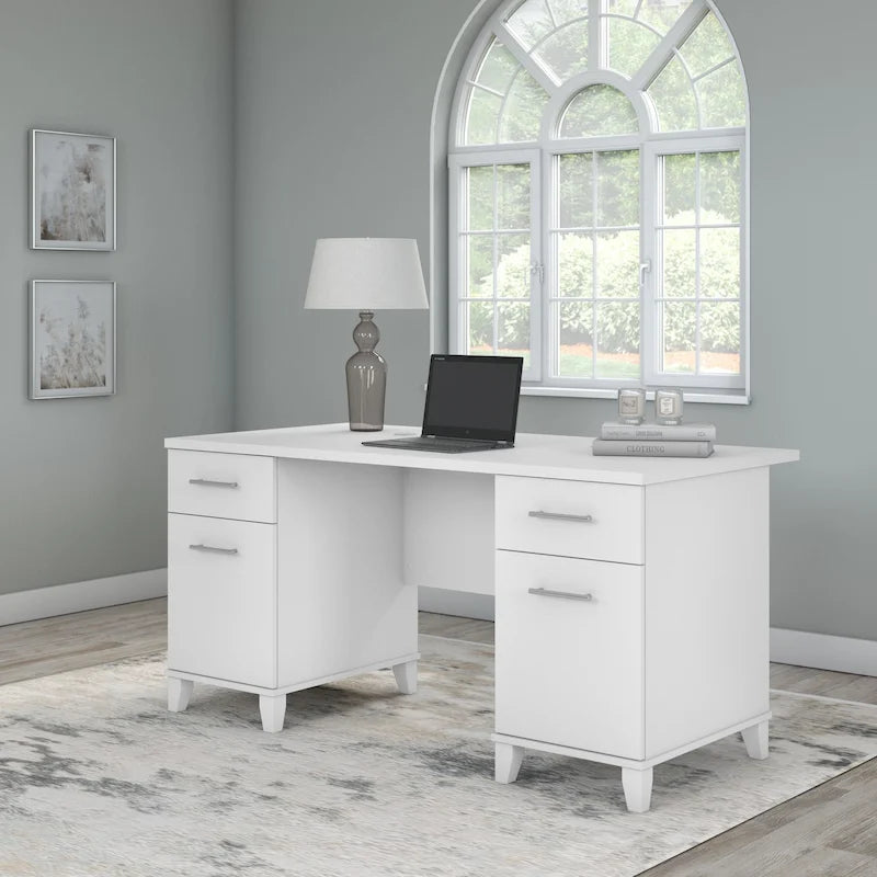 Bureau d'ordinateur de 152 cm avec tiroirs, bureau d'écriture pour bureau à domicile, plusieurs options de finition