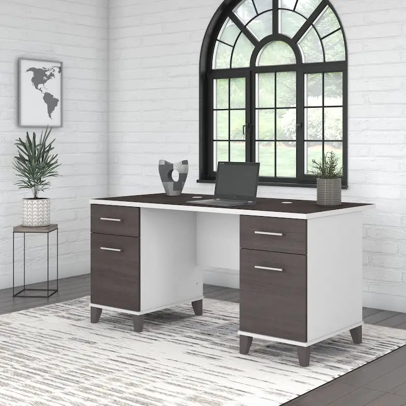 Bureau d'ordinateur de 152 cm avec tiroirs, bureau d'écriture pour bureau à domicile, plusieurs options de finition