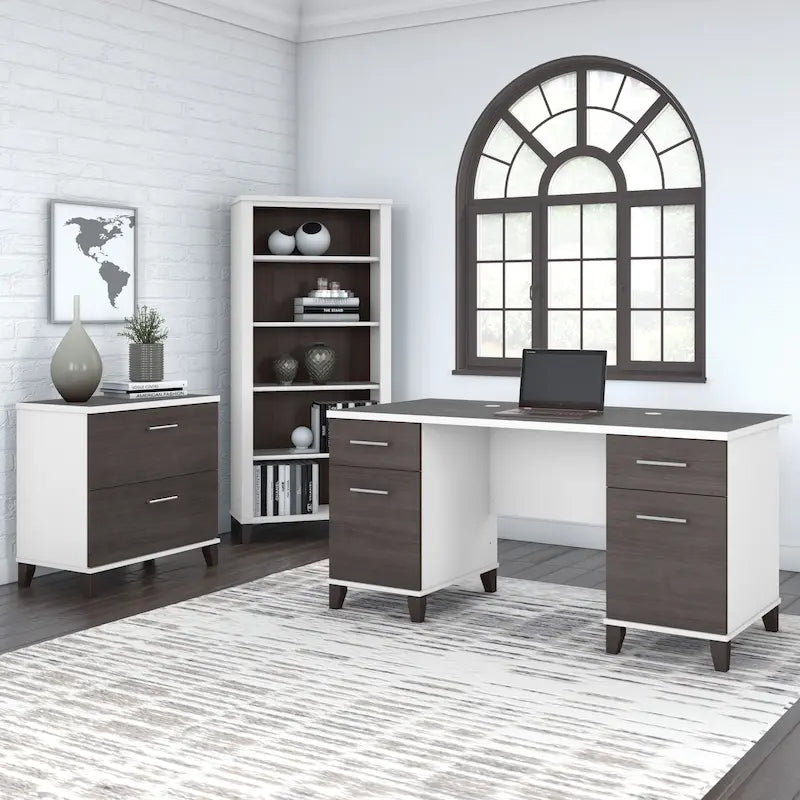 Bureau d'ordinateur de 152 cm avec tiroirs, bureau d'écriture pour bureau à domicile, plusieurs options de finition